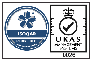 ISOQAR registered and UKAS Management Systems 0026 certification marks